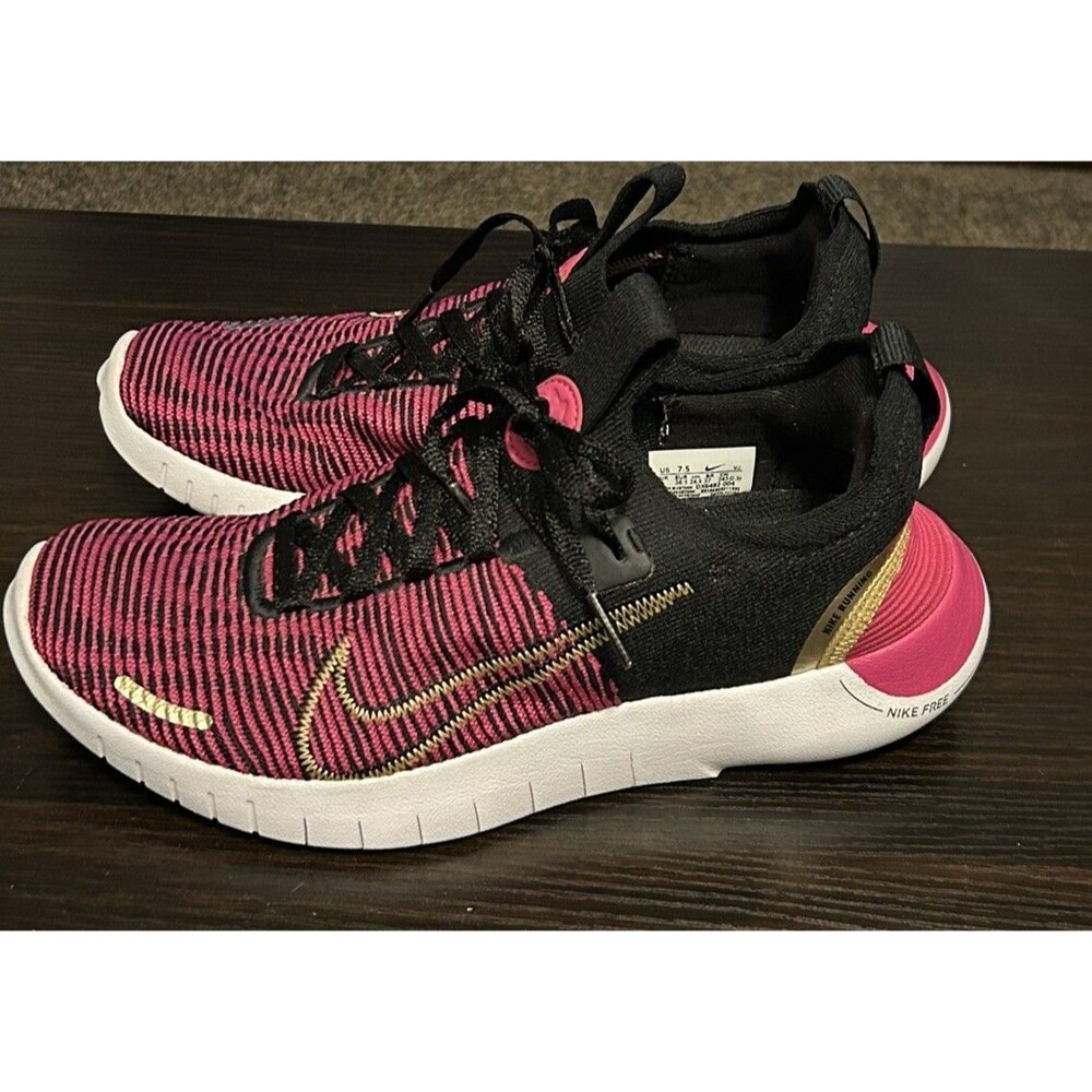 Nike Free Run Flyknit Women’s Size 7.5 Black Pink Gold Running Shoes Sneakers